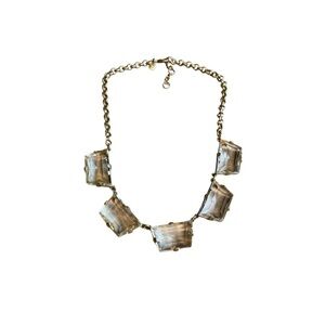 J. Crew Chunky Clear Crystal Statement Necklace  17.5"-19" Gold Color